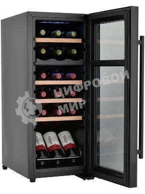 Винный шкаф ZÜGEL ZCWF184DB черный, 50 л, 2 отсека, 18 бут.