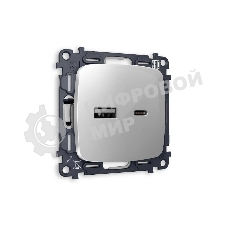 Комплект механизма розетки OMEGA Серебро глянец 2USB A+C 20W (быстрая зарядка) QUANT (OP4110, VM177) MO411010