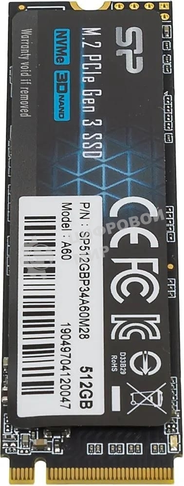 Накопитель SSD Silicon Power P34A60, 512Gb, M.2 2280, PCIe 3.0 x4, NVMe, R/W 2200/1600