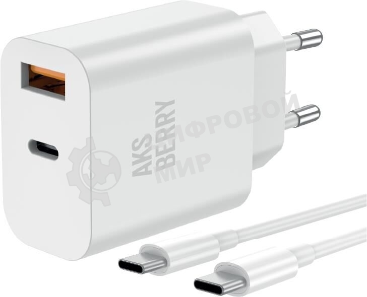 Зарядное устройство Aksberry T43 20W PD + QC3.0 + кабель Type C, белый