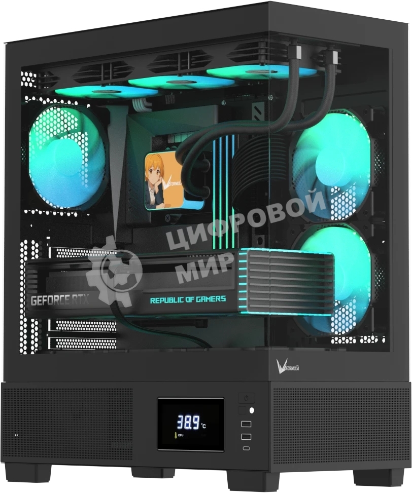 Компьютерный корпус AeroCool/Formula V Line Crystal E1 Black, ATX, TYPE-C*1, USB3.0*2, Switch Display Panel