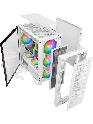 Компьютерный корпус 1STPLAYER TRILOBITE T3 белый/mATX, TG/4x 120мм LED fans inc./T3-WH-4F1-W