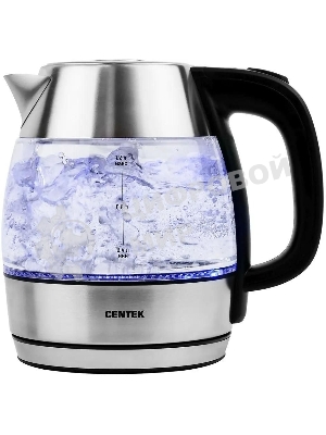 Чайник электрический Centek CT-0018, 1.2л, 1600Вт, стекло, серебристый