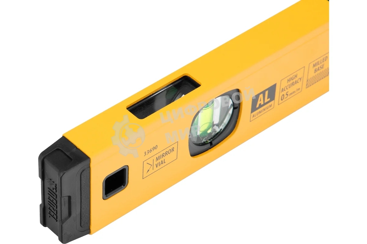 Уровень алюминиевый Denzel магнит., фрезерованный, 3 глазка (1 зеркал.), 0,5 мм/м, 400 мм