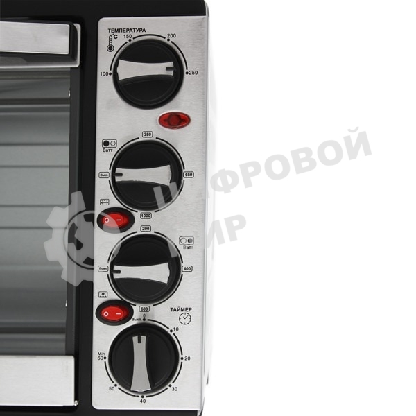 Мини-печь Mystery MOT-3330 (нержавеющая сталь, 1500 Вт, 2 конфорки, гриль, съемный вертел)