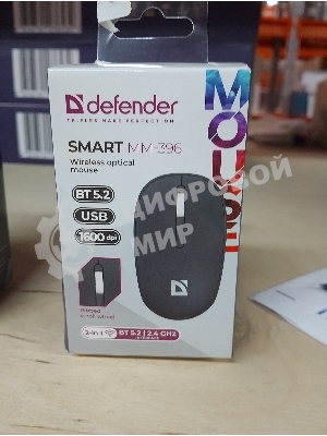 (Поврежденная упаковка) Мышь беспроводная DEFENDER Smart (Умный) MM-396 черный (USB/BT, 1600dpi, 3but) (52396)