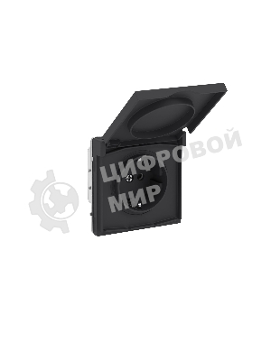 Розетка силовая, 2P+E, с з/ш, с крышкой, IP44, черный уголь