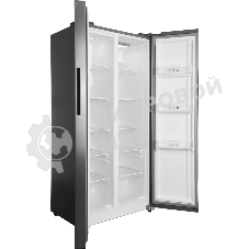 Холодильник Hyundai CS40082F нержавеющая сталь двухкамерный 230/142л морозилка слева, No Frost, Side by Side