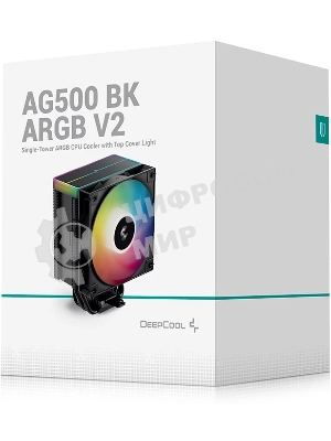 Кулер для процессора DEEPCOOL AG500 BK ARGb V2 черный 120мм алюминий+медь 1900rpm 29.4db 40pin 240W 160мм