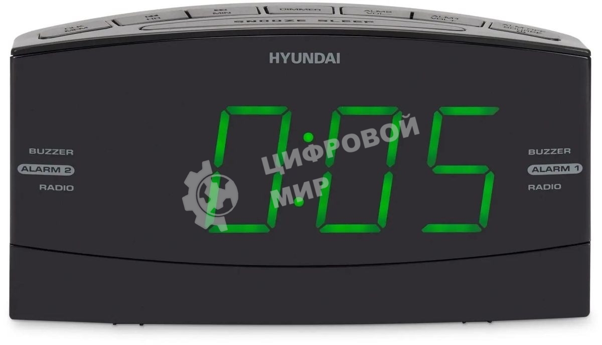 Радиобудильник Hyundai H-RCL238 черный LCD подсв:зеленая часы:цифровые FM