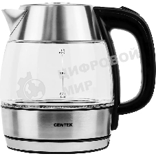 Чайник электрический Centek CT-0018, 1.2л, 1600Вт, стекло, серебристый