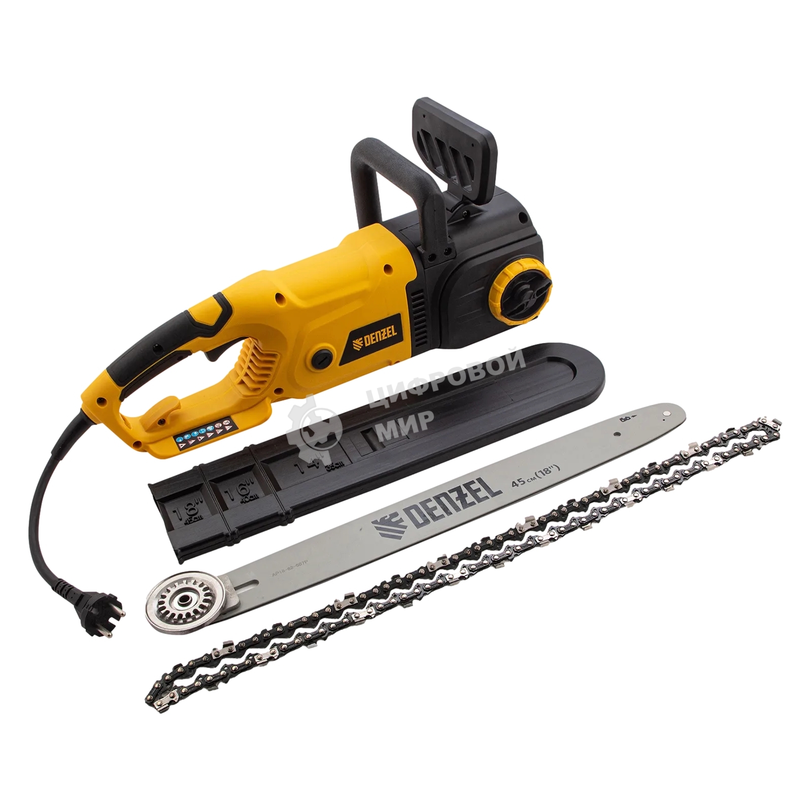 Пила цепная электрическая Denzel EDS-2200, 2,2кВт, продольная, шина 45 см, шаг 3/8, паз 1,3 мм, 62 зв