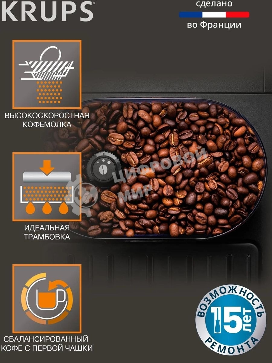 Кофемашина Krups Arabica EA811810 1450Вт черный/серебристый