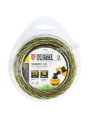 Леска для триммера Denzel двухкомпонентная витая квадратная, 2,0мм х 15м, блистер SkyCutter