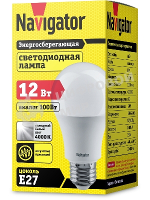 Лампа светодиодная Navigator NLL-A60-12-230-4K-E27 (Standard) 12Вт грушевидная 4000К белый E27 1000лм 176-264В