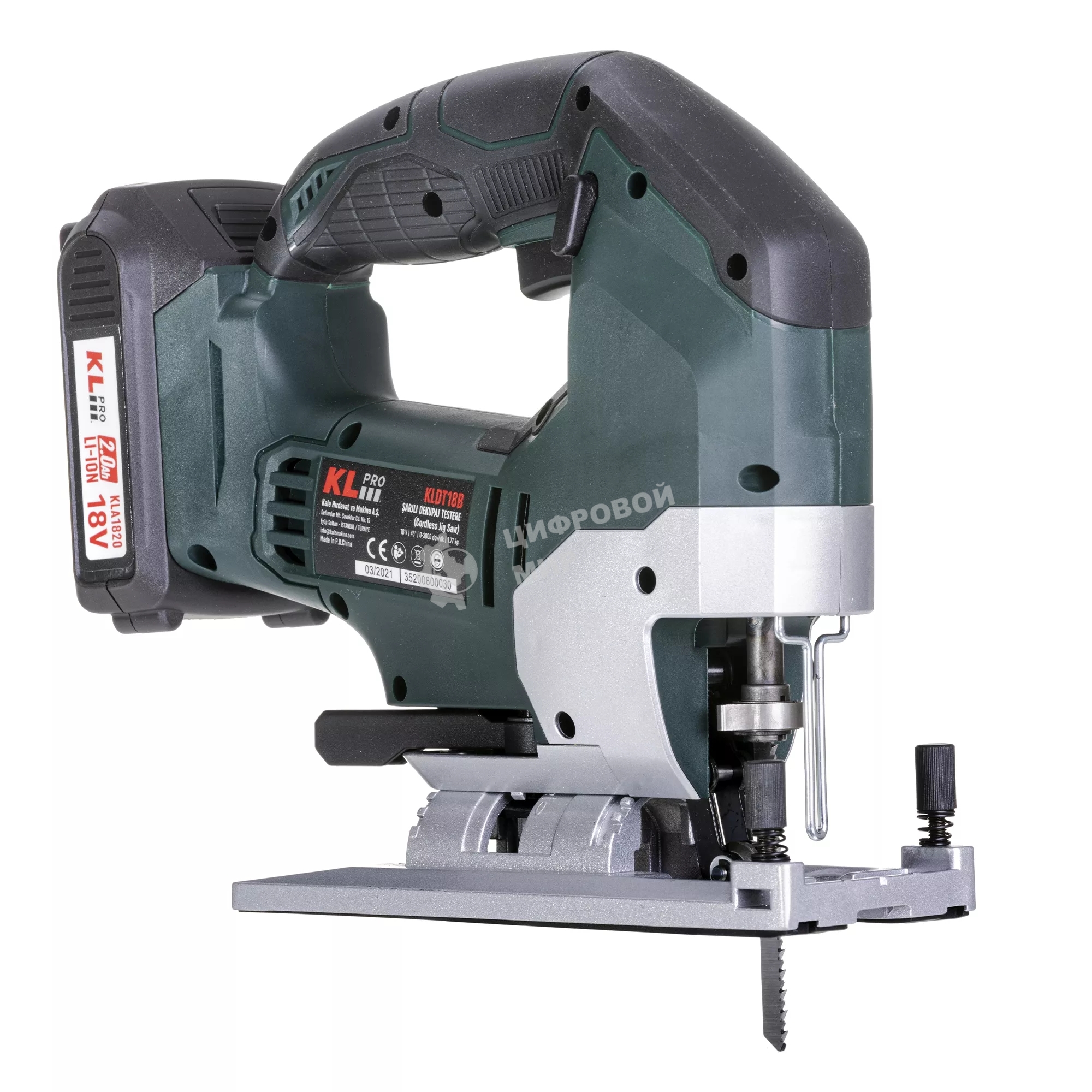 Лобзик электрический профессиональный бесщеточный KLPRO KLDT18B-20 (18В, Li-ion-2шт, 2.0А·ч, патрубок для пылесоса, полотна (дерево/металл, З/У, кейс)