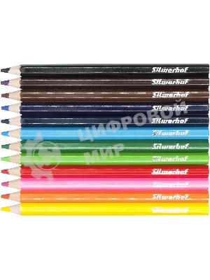 Карандаши цветные Silwerhof Create Jumbo 6мм, шестигранный профиль, дерево, ассорти, 12 цветов, коробка с европодвесом