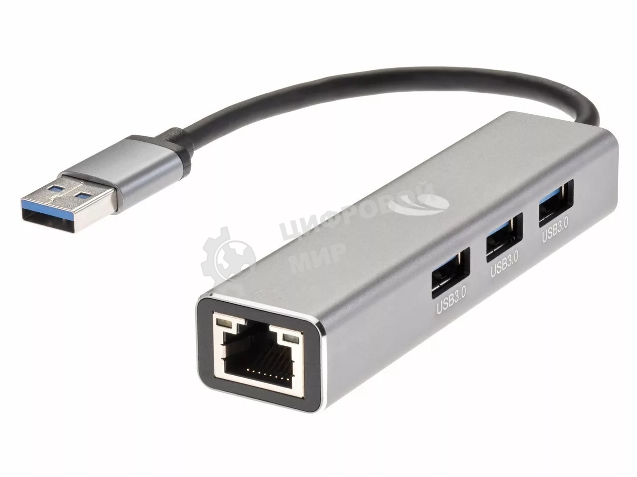 Переходник VCOM USB 3.0 -->RJ-45 1000Mbps+3 USB3.0, Aluminum Shell, 0.2м DH312A