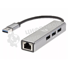 Переходник VCOM USB 3.0 -->RJ-45 1000Mbps+3 USB3.0, Aluminum Shell, 0.2м DH312A