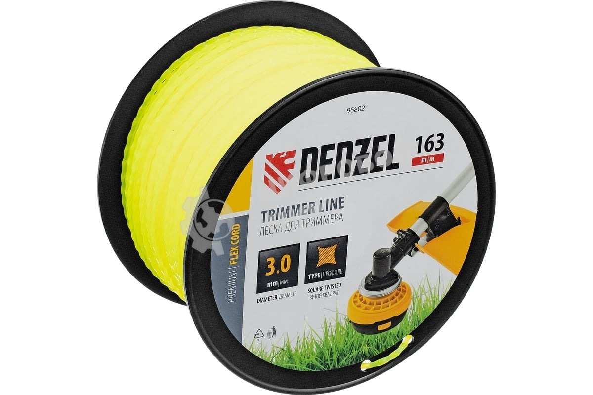 Леска для триммера Denzel витой квадрат, 3,0мм х 163м, на DIN катушке FLEX CORD