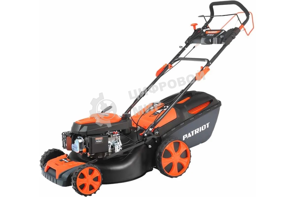  Газонокосилка бензиновая PATRIOT PT 47LS 512109014 {Раб. объем 139сс, мощн. 4.5л.с., раб. ширина 46см, регул. высоты 30-75мм прорезин. колеса 178-254мм, травосбор. 60л, функц. бок.выбр.тр.и мульчир}