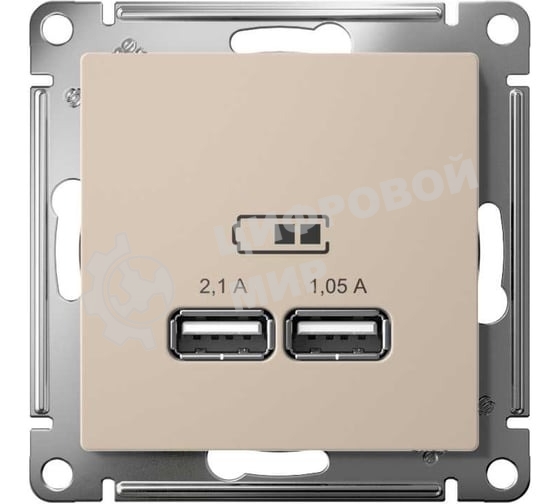 Розетка AtlasDesign USB A+A, 5В/2,1 А, 2х5В/1,05 А, механизм, песочный