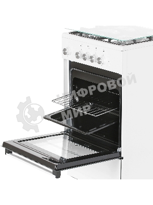 Плита газовая De Luxe 5040.32г (крышка) ЧР белый, конфорок 4 шт, духовка 46 л, 50 см x 85 см x 50 см