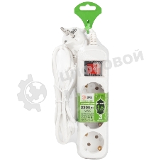 Удлинитель электрический ЭРА UDL-10-315-ES Greenline 3 розетки с заземлением с выключателем 1,5м ПВС 3x0.75мм2