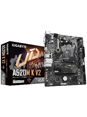 Материнская плата Gigabyte A520M K V2 (V1.1), AM4, AMD A520, 2xDDR4, 4xSATA, 1xM.2, 1xPCIe 3.0 x16, 1xHDMI, 1xVGA, 1x 1Gb LAN, 2xUSB-A 2.0, 4xUSB 3.2 Gen 1, 3x3.5 мм, 7.1, mATX