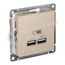 Розетка AtlasDesign USB A+A, 5В/2,1 А, 2х5В/1,05 А, механизм, песочный