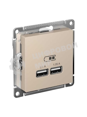 Розетка AtlasDesign USB A+A, 5В/2,1 А, 2х5В/1,05 А, механизм, песочный