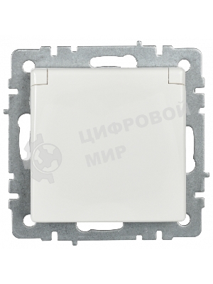 Розетка 1-местная IEK BRITE РСбш10-3-БрБ (BR-R16-16-K01) с заземлением, с защитными шторками и крышкой, 16А, IP20, белый