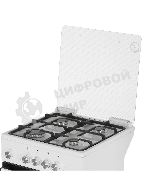 Плита газовая De Luxe 5040.32г (крышка) ЧР белый, конфорок 4 шт, духовка 46 л, 50 см x 85 см x 50 см