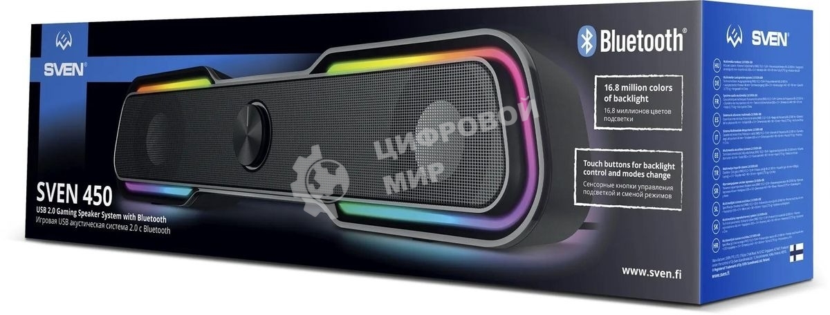 Акустическая система Sven 450 2.0 (2x5W, Bluetooth, RGb-подсветка) черная