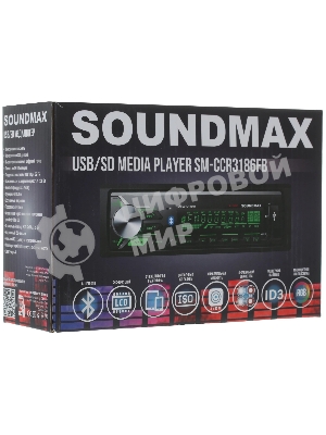Автомагнитола Soundmax SM-CCR3186, 1 DIN, Bluetooth, USB Type-A, AUX