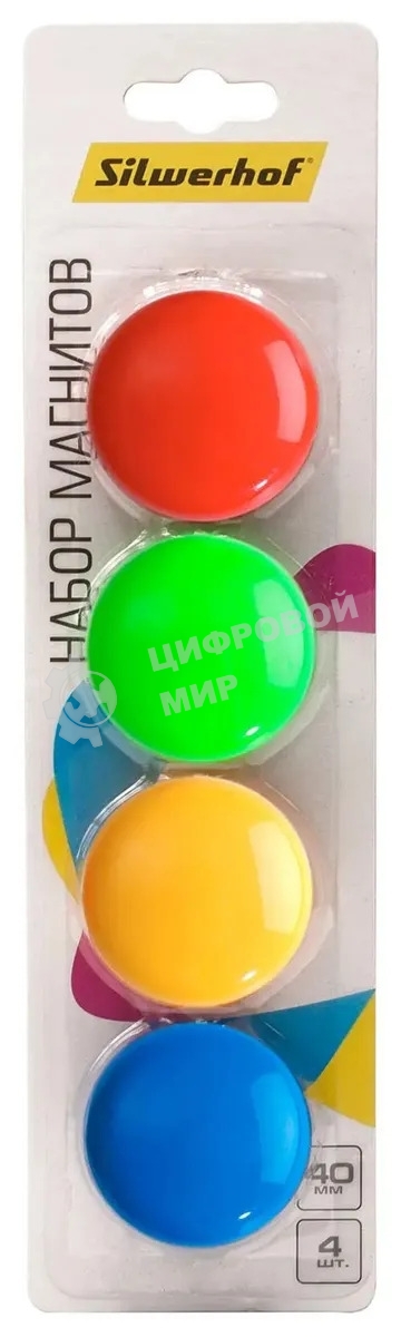 Магнит Silwerhof Classic для досок пластик ассорти d40мм круглый (упаковка: 4шт)