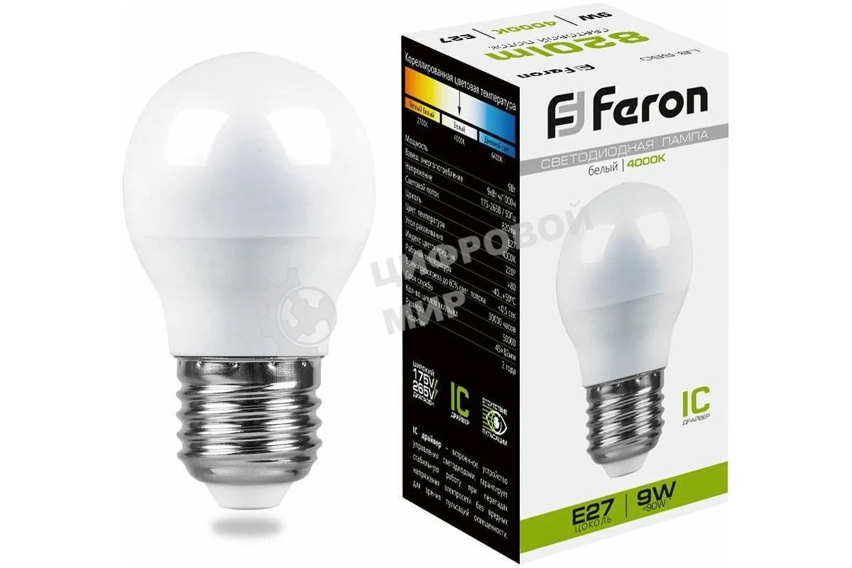 Лампа светодиодная Feron LB-550 9W 230V E27 4000K G45