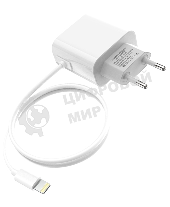 Сетевое зарядное устройство Maxvi CHL-240L Lightning 2.4A, литой кабель 1.2м, белый