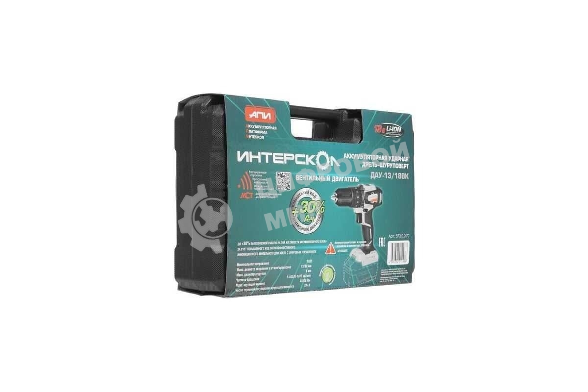 Дрель-шуруповерт аккумуляторная ИНТЕРСКОЛ ДАУ-13/18ВК, Аккумуляторный, 18В, Без АКБ и ЗУ, Ударный, Кейс