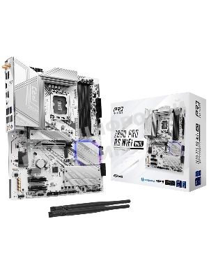 Материнская плата ASRock Z890 Pro RS WiFi белый, LGA 1851, Intel Z890, 4xDDR5, 4xSATA, 4xM.2, 1xPCIe 5.0 x16, 2xPCIe 4.0 x16, 1xPCIe x1, 2xUSB-C Thunderbolt 4, 4xUSB-A 3.2 Gen 1, 1xUSB-A 3.2 Gen 2, 1xHDMI, 1xDP, 1x2.5Gb LAN, 5x3.5 мм, 7.1, ATX