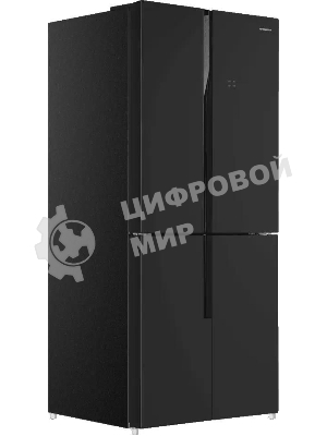 Холодильник Maunfeld MFF181NFB черный глянцевый, трехкамерный, 333/164л, морозилка сбоку, No Frost, Side by Side