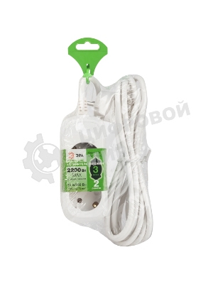 Удлинитель электрический ЭРА UDL-10-230-E Greenline 2 розетки с заземлением 3м ПВС 3x0.75мм2