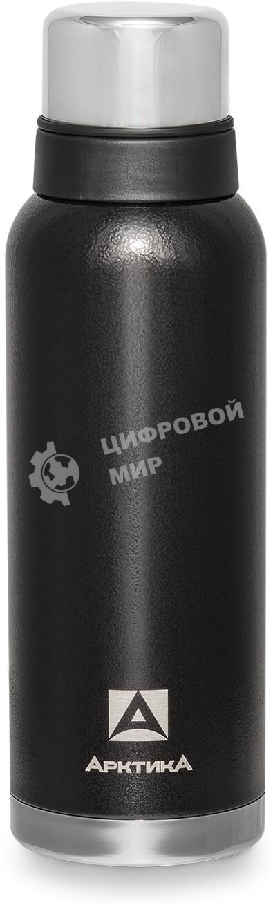 Термос Арктика 106-1200 черный, узкое горло 1,2 л, американский дизайн, антивандальное покрытие, две чашки, холод/тепло 32 ч