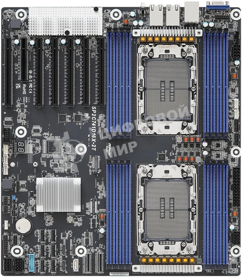 Серверная материнская плата ASRock SP2C741D16X-2T, 2xLGA4677, Intel C741, 16xDDR5, 13xSATA, 1xM.2, 6xPCIe 5.0 x16, 1xPCIe 5.0 x8, 1xVGA, 2x10Gb LAN, IPMI, 2xUSB-A 2.0, EEB