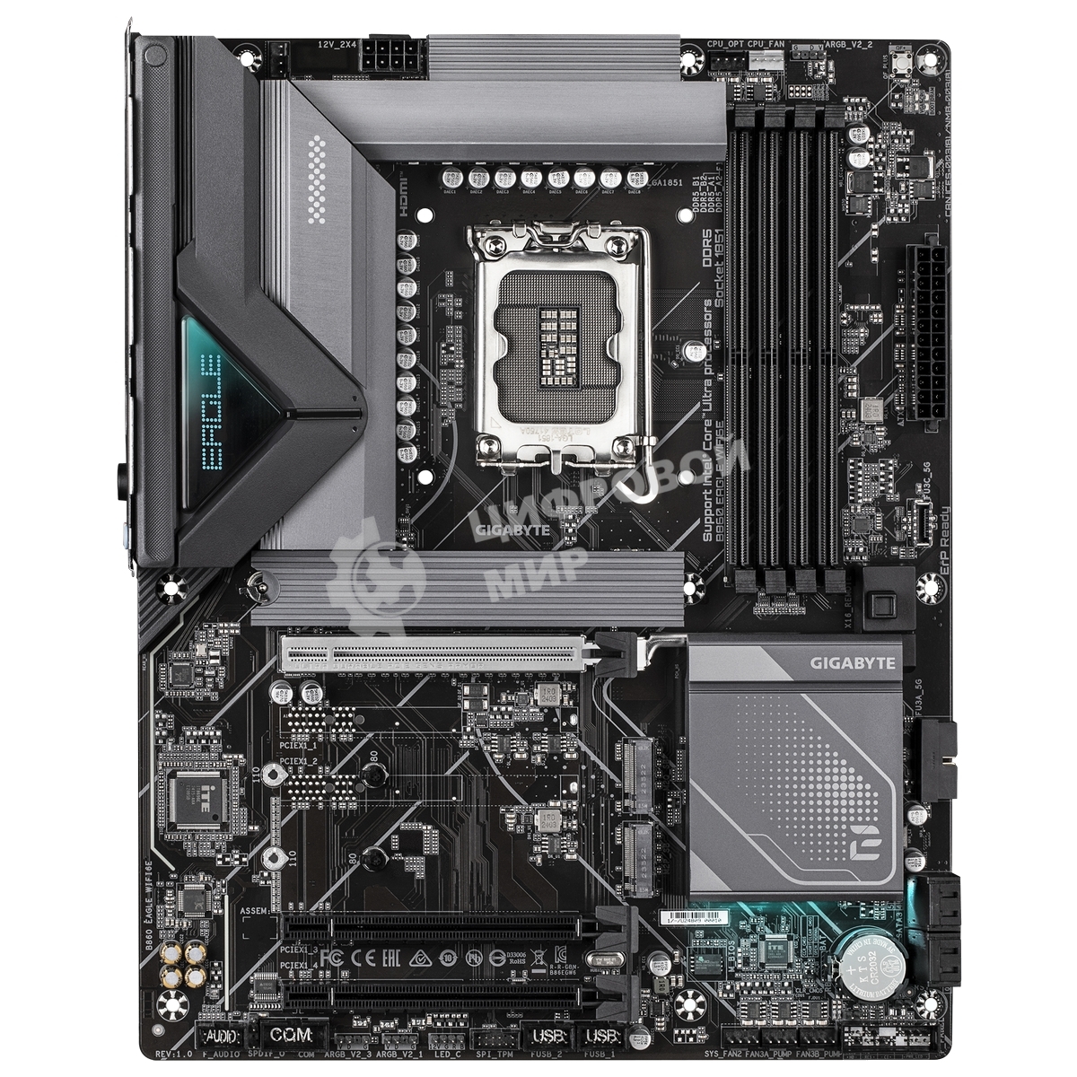 Материнская плата Gigabyte B860 EAGLE WIFI6E, LGA 1851, Intel B860, 4xDDR5, 4xSATA, 3xM.2, 1xPCIe 5.0 x16, 2xPCIe 4.0 x16, 1xHDMI, 1xDP, 1x 2.5Gb LAN, 4xUSB-A 2.0, 1xUSB-A 3.2 Gen 1, 1xUSB-A 3.2 Gen 2, 1xUSB-C 3.2 Gen 2x2, 7.1, 3x3.5 мм, ATX