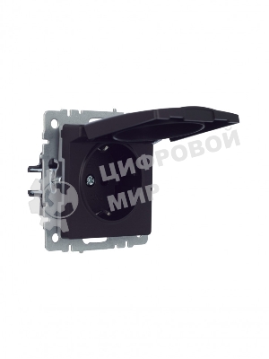 Розетка 1-местная IEK BRITE РСбш10-3-БрЧ (BR-R16-16-K02) с заземлением, с защитными шторками и крышкой, 16А, IP20, черный