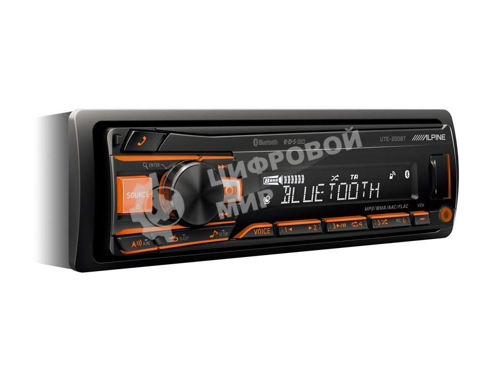 Автомагнитола Alpine UTE-200BT, 1 DIN, Bluetooth, USB Type-A, AUX, съёмная панель