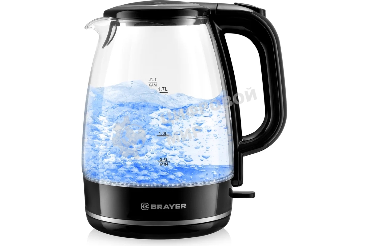 Чайник электрический BRAYER BR1030, 2200 Вт, 1.7 л, стек л,корп,автоотк л,при.закип,подсвет