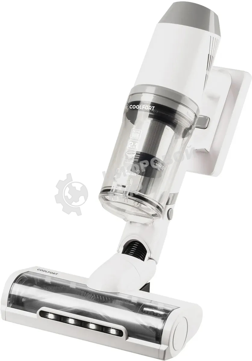 Пылесос вертикальный Coolfort CF-3002 белый, питание от аккумулятора, 120 Вт, уборка сухая, пылесборник 0.9 л, работа от АКБ max 32 мин.