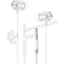 Наушники проводные Aksberry AM9 белый, внутриканальные, Jack 3.5 мм, микрофон на проводе